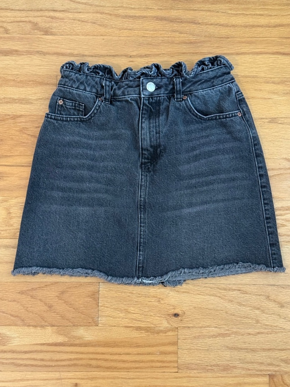 Miss Selfridge Black Washed Denim Paperbag Mini Skirt